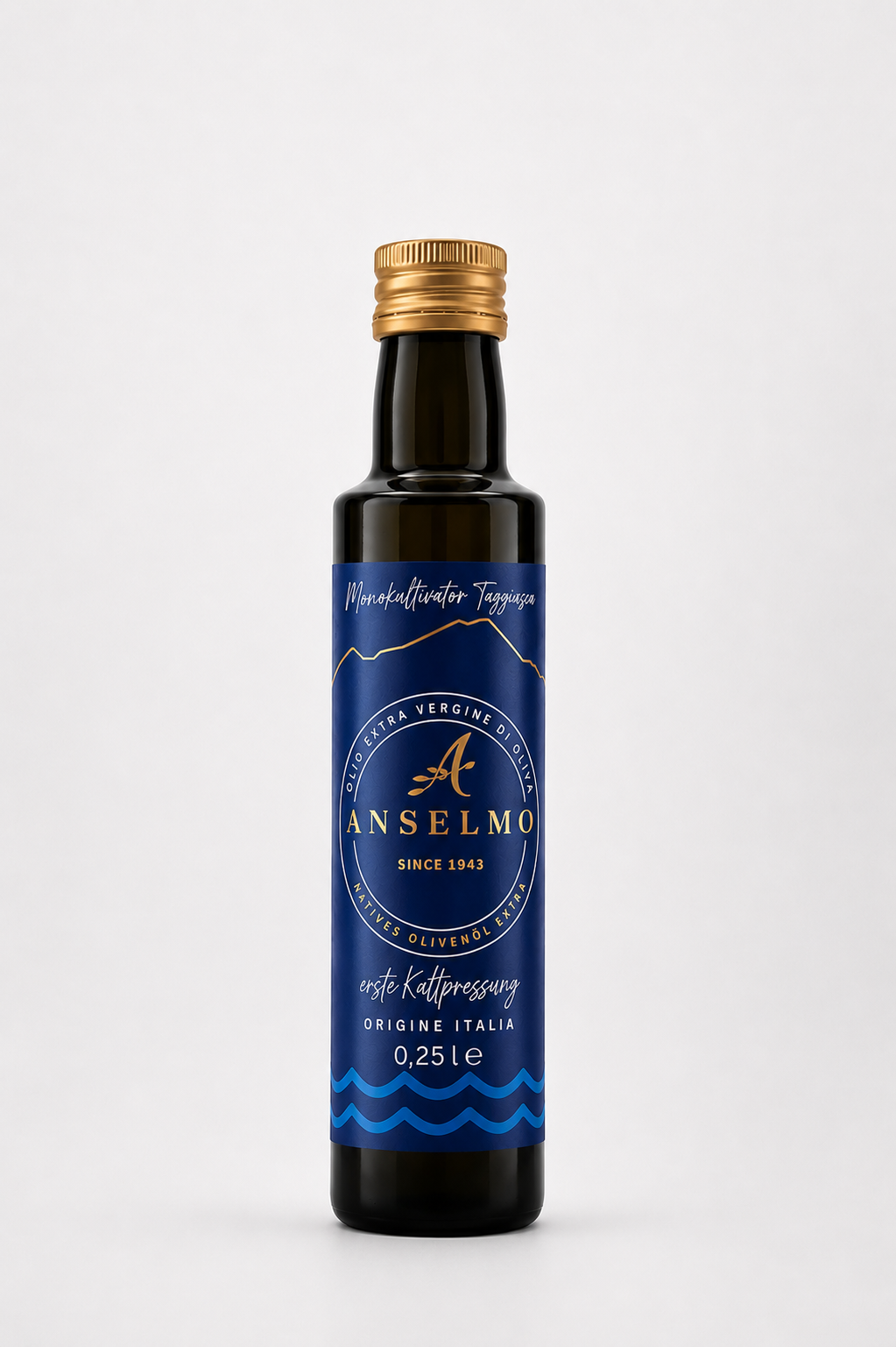 Anselmo 1943 – Natives Olivenöl Extra, Monocultivar Taggiasca, 0,25 L, erste Kaltpressung aus Italien