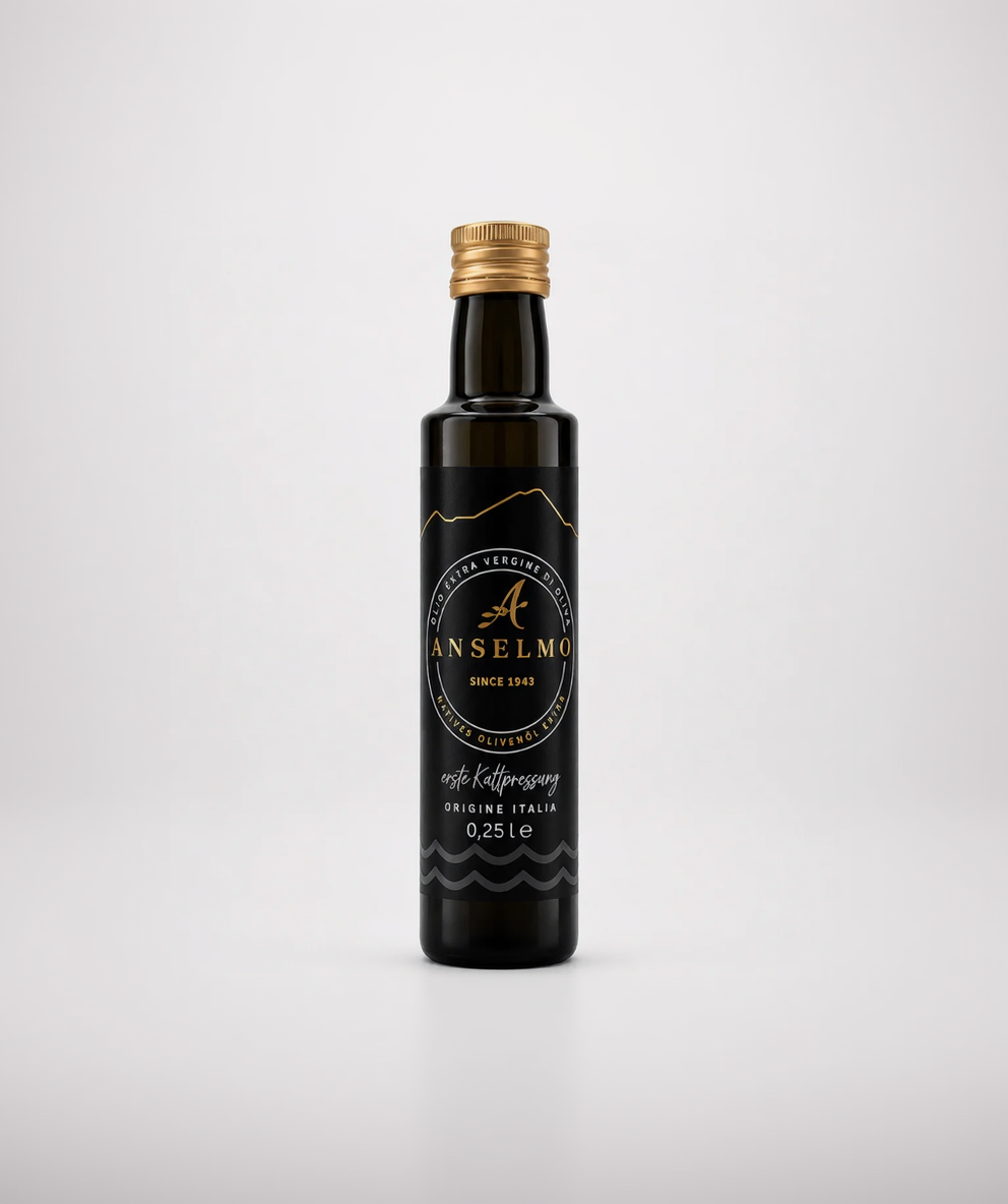 Anselmo 1943 – Cuvée Natives Olivenöl Extra Selezione, 0,25 L, handverlesen, erste Kaltpressung aus Italien