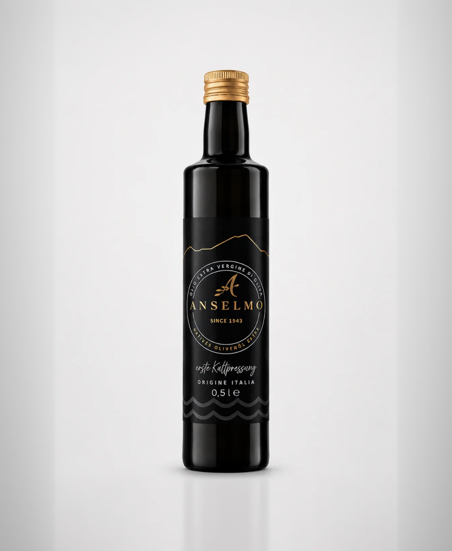 Anselmo 1943 – Cuvée Natives Olivenöl Extra Selezione, 0,5 L, erste Kaltpressung aus Italien